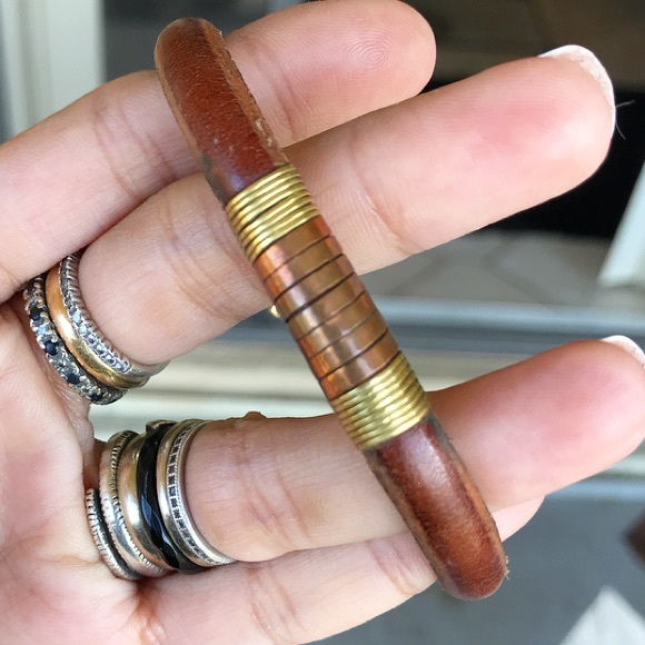 SOLD brown genuine leather copper wire bracelet - Picture 3 of 8